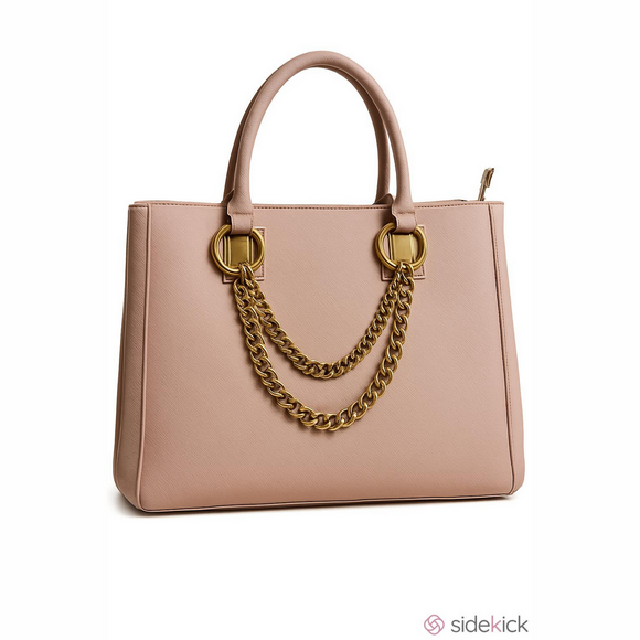 JustFab Handbags - Just Fab Pink Faux Leather Large Tote Bag Gold Chain